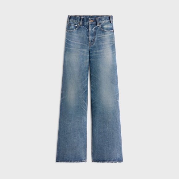 CELINE Designer Flared Surf High Waisted Jeans In Blue Union Wash Denim - Picture 1 of 11